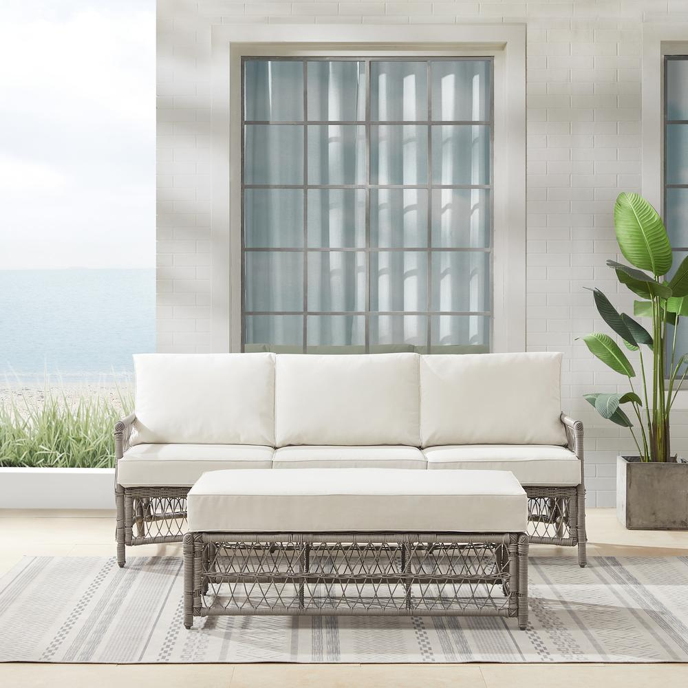 Thatcher 2Pc Outdoor Wicker Sofa Set Creme/Driftwood - Sofa & Coffee Table Ottoman