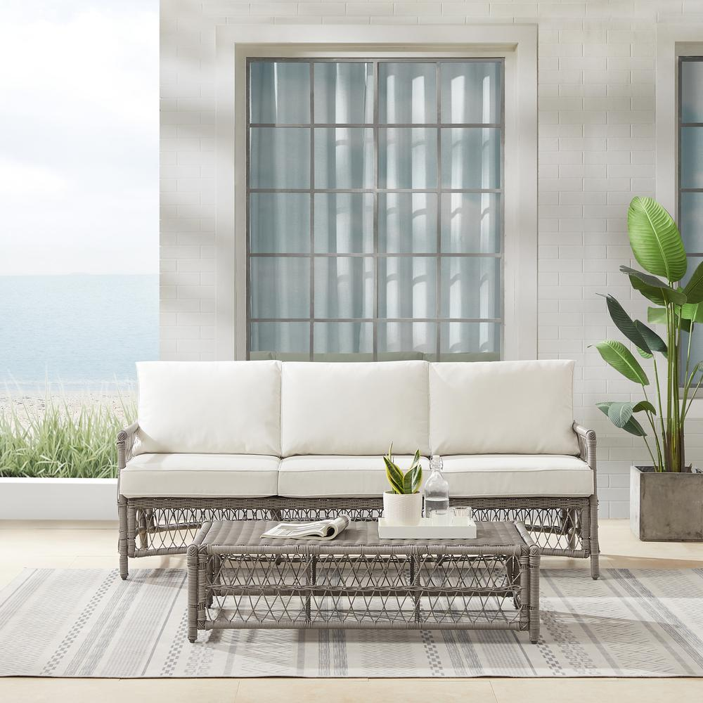 Thatcher 2Pc Outdoor Wicker Sofa Set Creme/Driftwood - Sofa & Coffee Table Ottoman