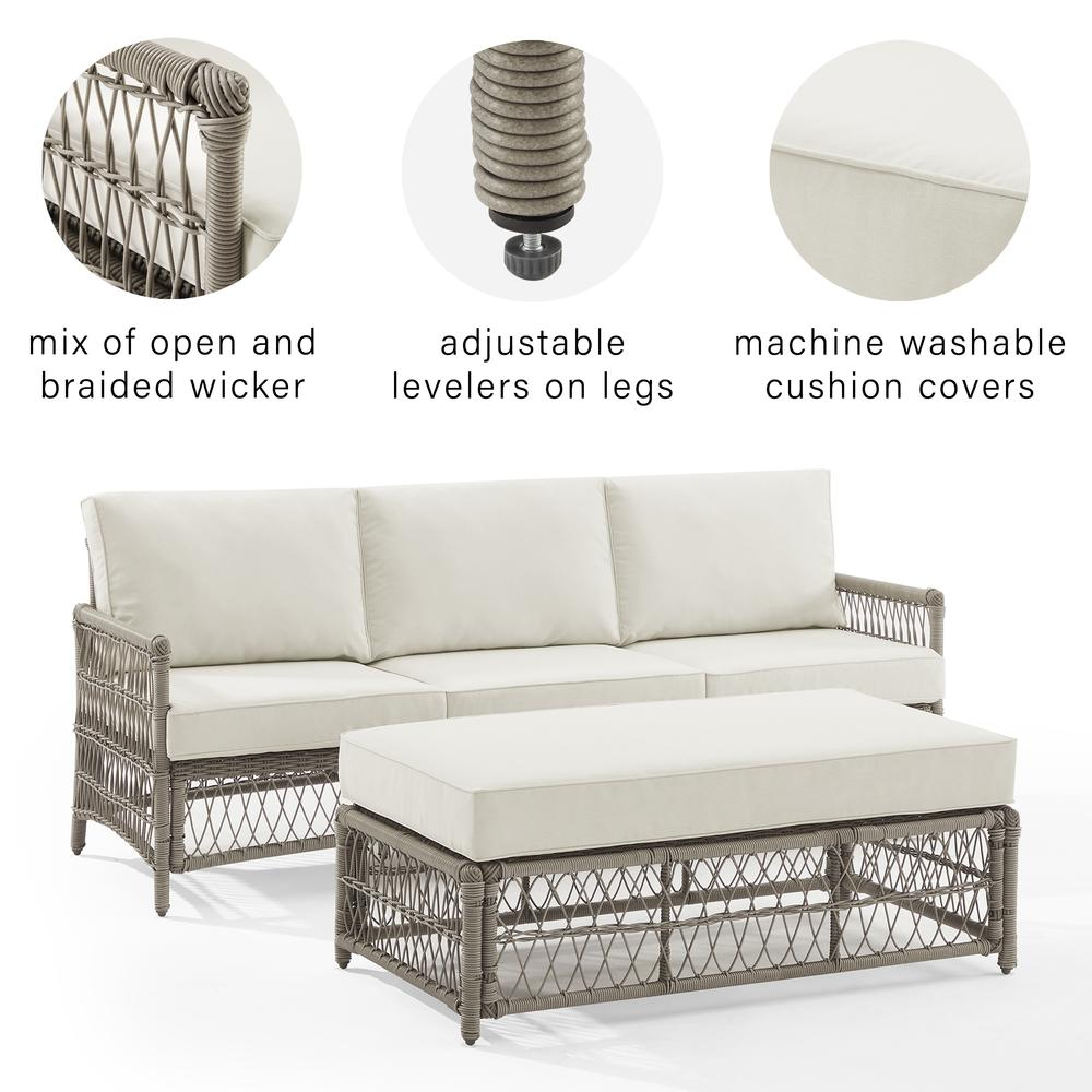 Thatcher 2Pc Outdoor Wicker Sofa Set Creme/Driftwood - Sofa & Coffee Table Ottoman